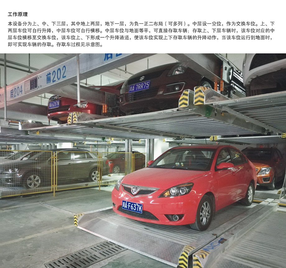 重慶昆明負一正二地坑PSH3D1三層升降橫移機械立體停車位設備工作原理